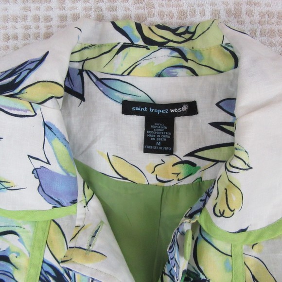 Saint Tropez West Med Linen Blazer Spring Floral Pattern - Picture 5 of 6